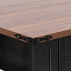 K&K 53'' Farmhouse Kitchen Island with Two Tempered Glass Cabinet Doors, Power Outlet, Rolling Kitchen Cart on Wheels with Drop Leaf, 5 Open Side Racks, 3 Drawers, for Kitchen, Dining Room, Black - Grand Goldman Shop
