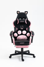 Cute Cat Gaming Chair with Paw Lumbar Cushion, PC Video Gamer Chair for Girl Teen Woman (Black) | Premium Home Decor - Grand 