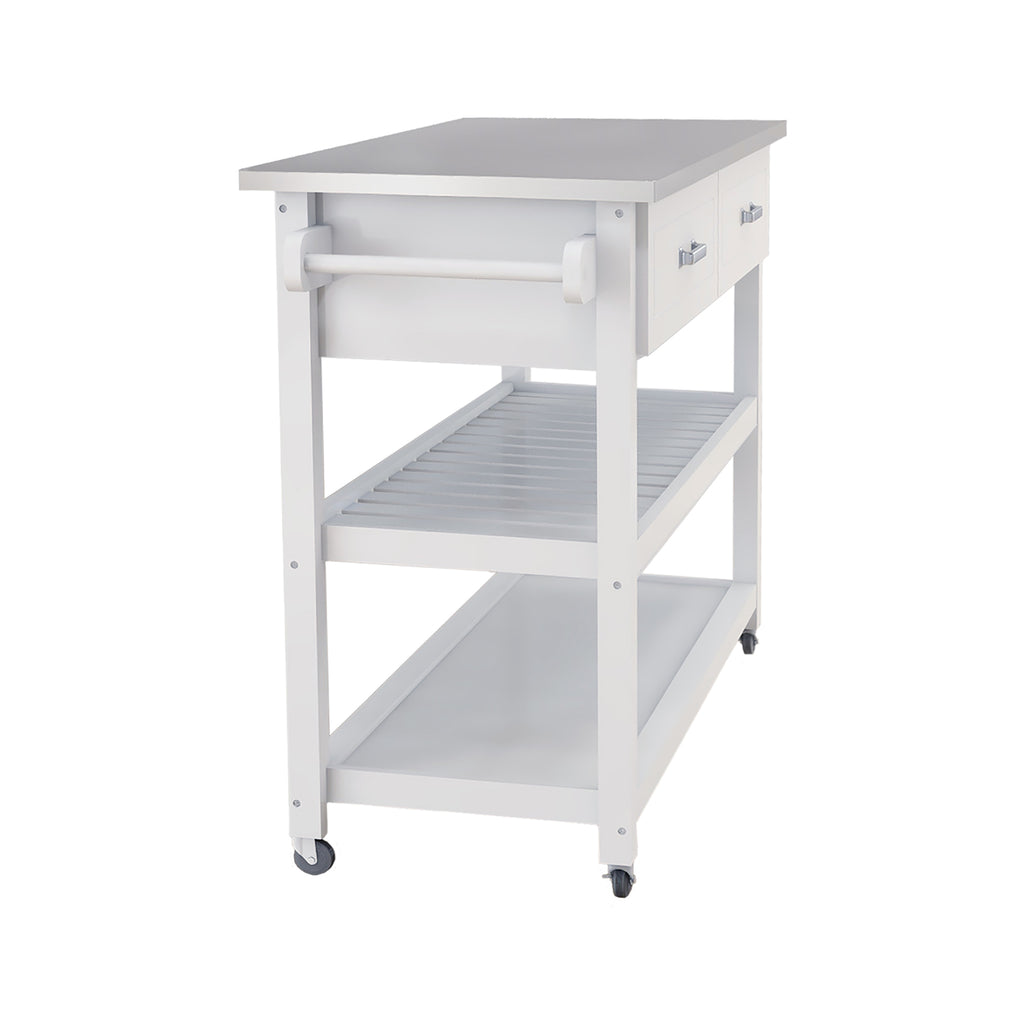Stainless Steel Table Top White Kicthen Cart With Two Drawers - Grand Goldman Shop