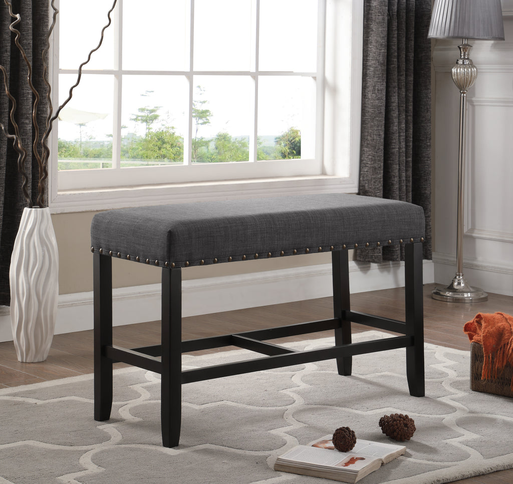 Biony Fabric Counter Height Dining Bench with Nailhead Trim, Grey - Grand Goldman Shop