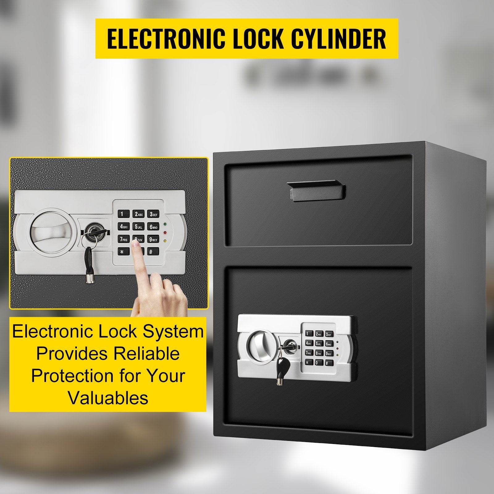 Digital Depository Safe 1.7 Cubic Feet Made of Carbon Steel Electronic Code Lock Depository Safe with Deposit Slot with Two E