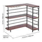 Home Bar Unit, L-Shaped Wine Bar Cabinet Table 3-Tier with Storage Shelves, Adjustable Foot Pads, LED Light, Walnut Finish & Metal Frame Liquor Cabinet for Home, Kitchen,Living Room,Pub,Basement - Grand Goldman Shop