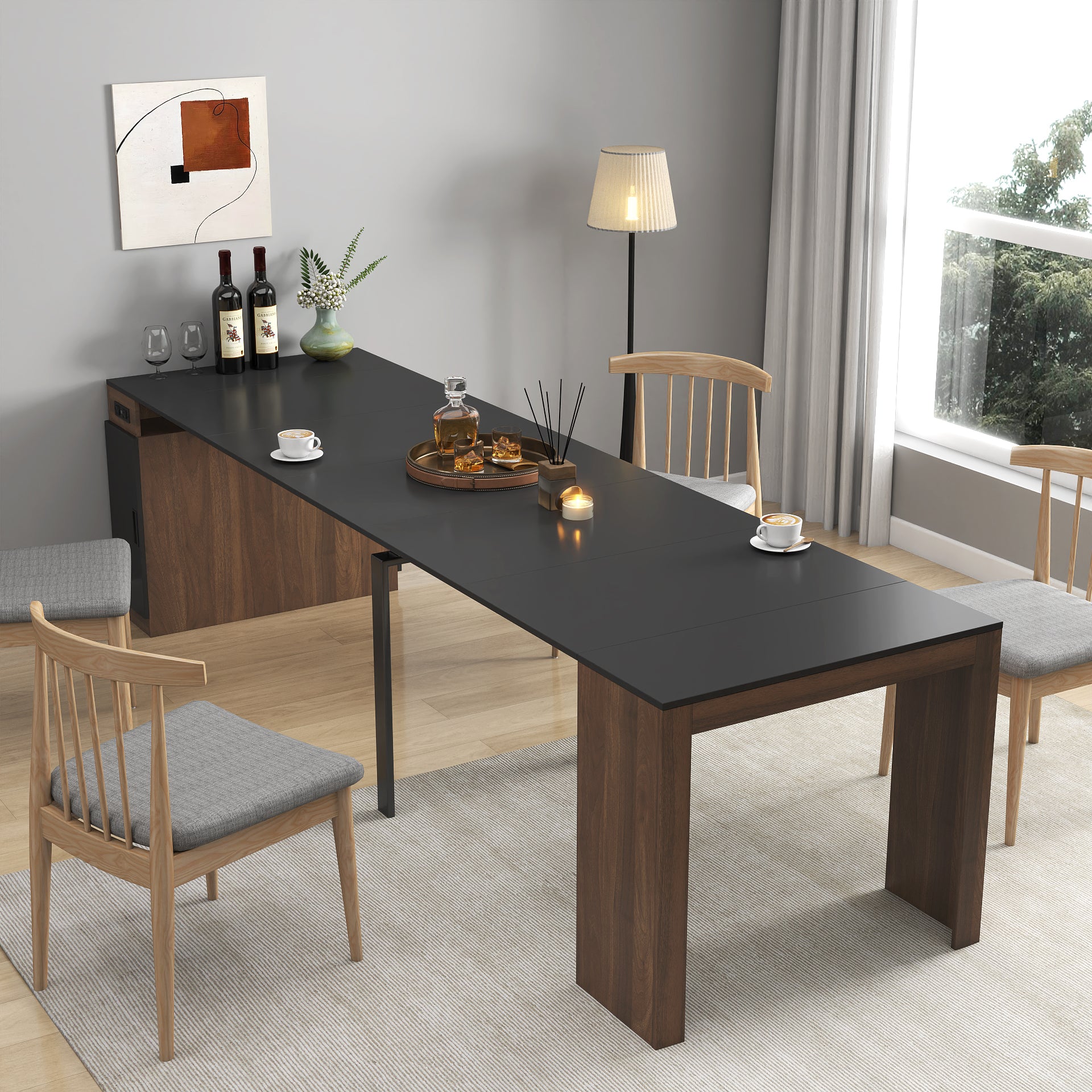 Modern Multifunctional Extendable Dining Table with Outlet, Space Saving Expanding Table with Storage for Party, Weddings, Meetings, Celebrations - Grand Goldman Shop