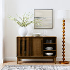 47.3' Sideboard Buffet Cabinet with Storage, Farmhouse Fluted Sideboard with 2 Doors & Solid Wood Feet, TV Media Console, Storage Cabinet for Kitchen Dining Living Room Entryway Hallway, Walnut - Grand Goldman Shop