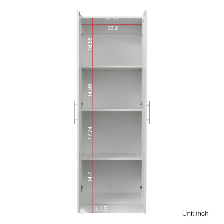 High wardrobe and kitchen cabinet with 2 doors and 3 partitions to separate 4 storage spaces, White - Grand Goldman Shop