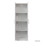 High wardrobe and kitchen cabinet with 2 doors and 3 partitions to separate 4 storage spaces, White - Grand Goldman Shop