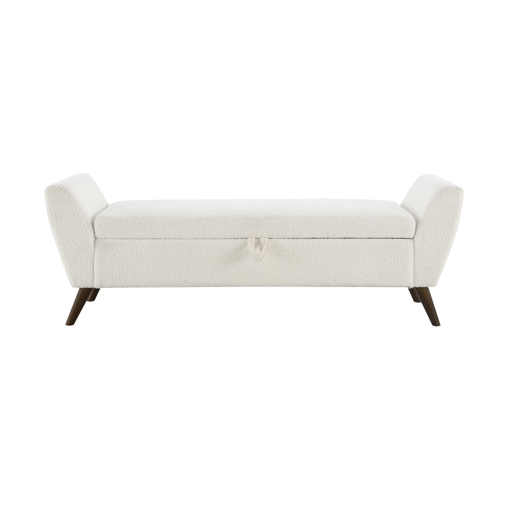 60'' Modern Storage Bench with Rubberwood  Legs, Cream Teddy Fabric, Padded Seat for Living Room & Bedroom - Grand Goldman Shop