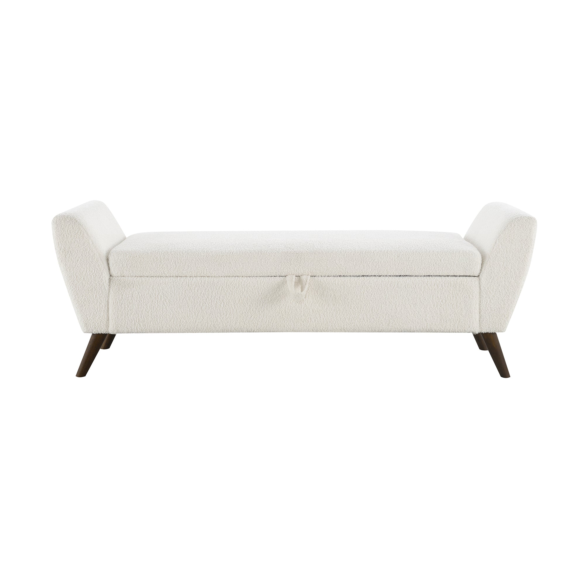 60'' Modern Storage Bench with Rubberwood  Legs, Cream Teddy Fabric, Padded Seat for Living Room & Bedroom - Grand Goldman Shop