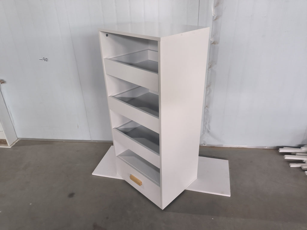 4-Tier Freestanding Bookshelf with 3 Sliding Drawers and 1 Bottom Drawer in White, Engineered Wood - Shop Quality Furniture a