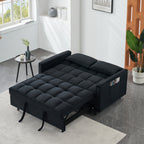 Modern Velvet Sofa Bed, 3-in-1 Convertible Love Seat with Backrest, Pillow, Pockets, Black Velvet, Metal Legs, 55x33x32.28 inches - Grand Goldman Shop