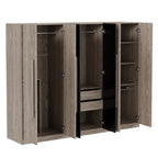 6-Doors Wooden Wardrobe Storage for Bedroom,with 2 Drawers Inside,Black+Nature - Grand Goldman Shop