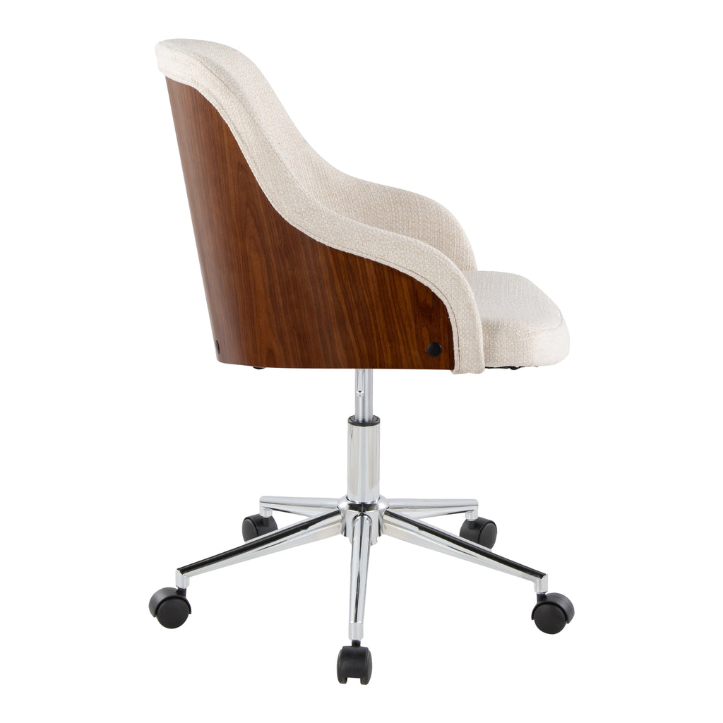 Contemporary Office Chair in Chrome Metal, Walnut Wood, and Cream Fabric - Grand Goldman