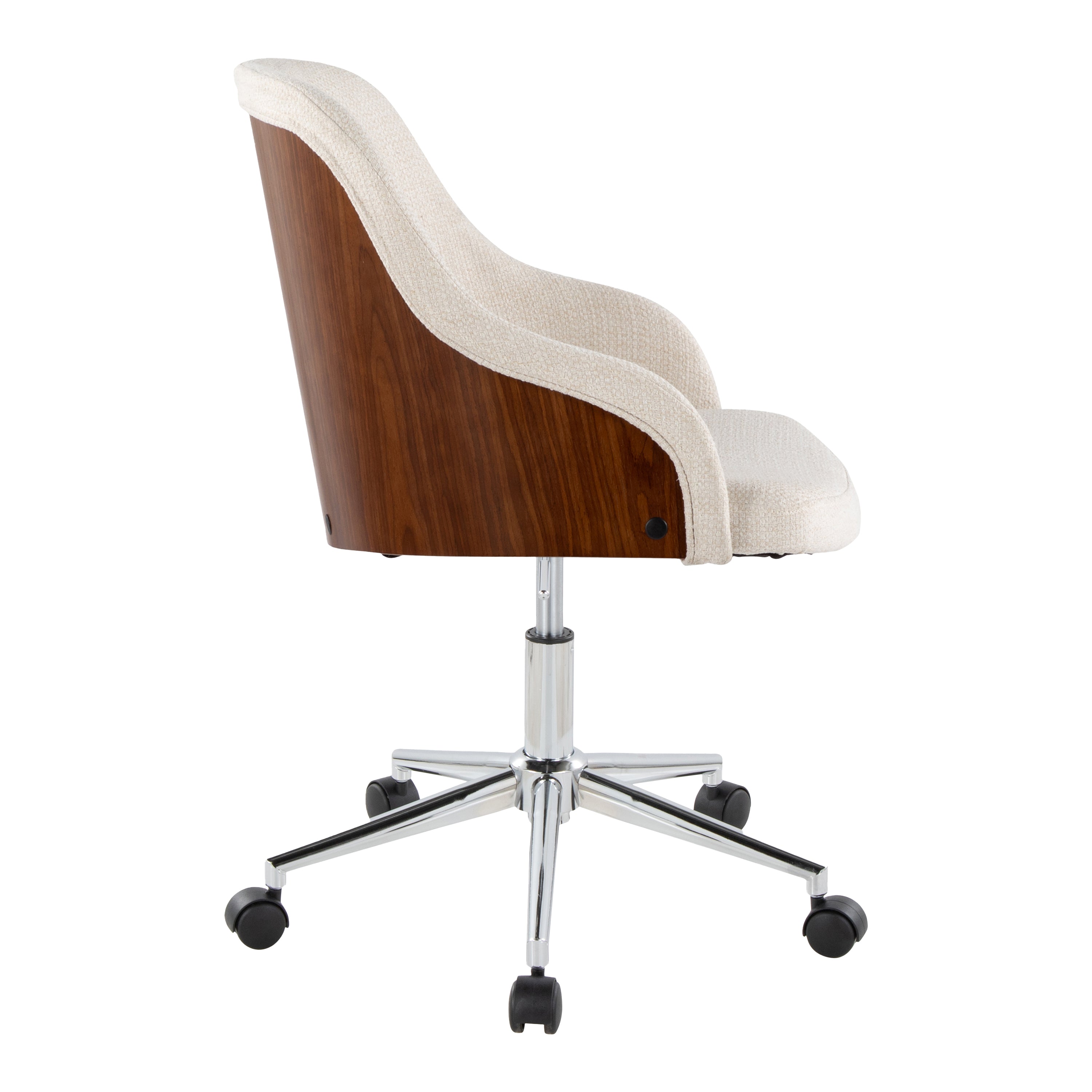 Contemporary Office Chair in Chrome Metal, Walnut Wood, and Cream Fabric - Grand Goldman