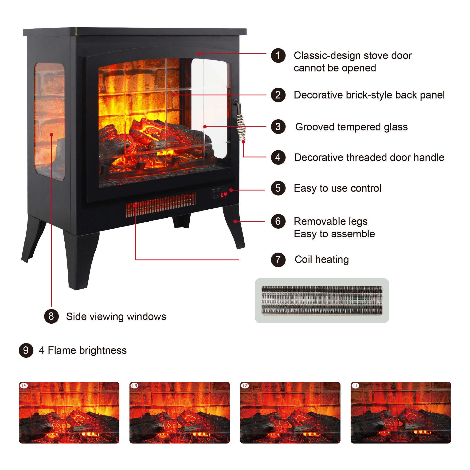 21 inchThree-sided Freestanding Electric Fireplace Stove heater with 3D Flame effect with remote control - Grand Goldman Shop
