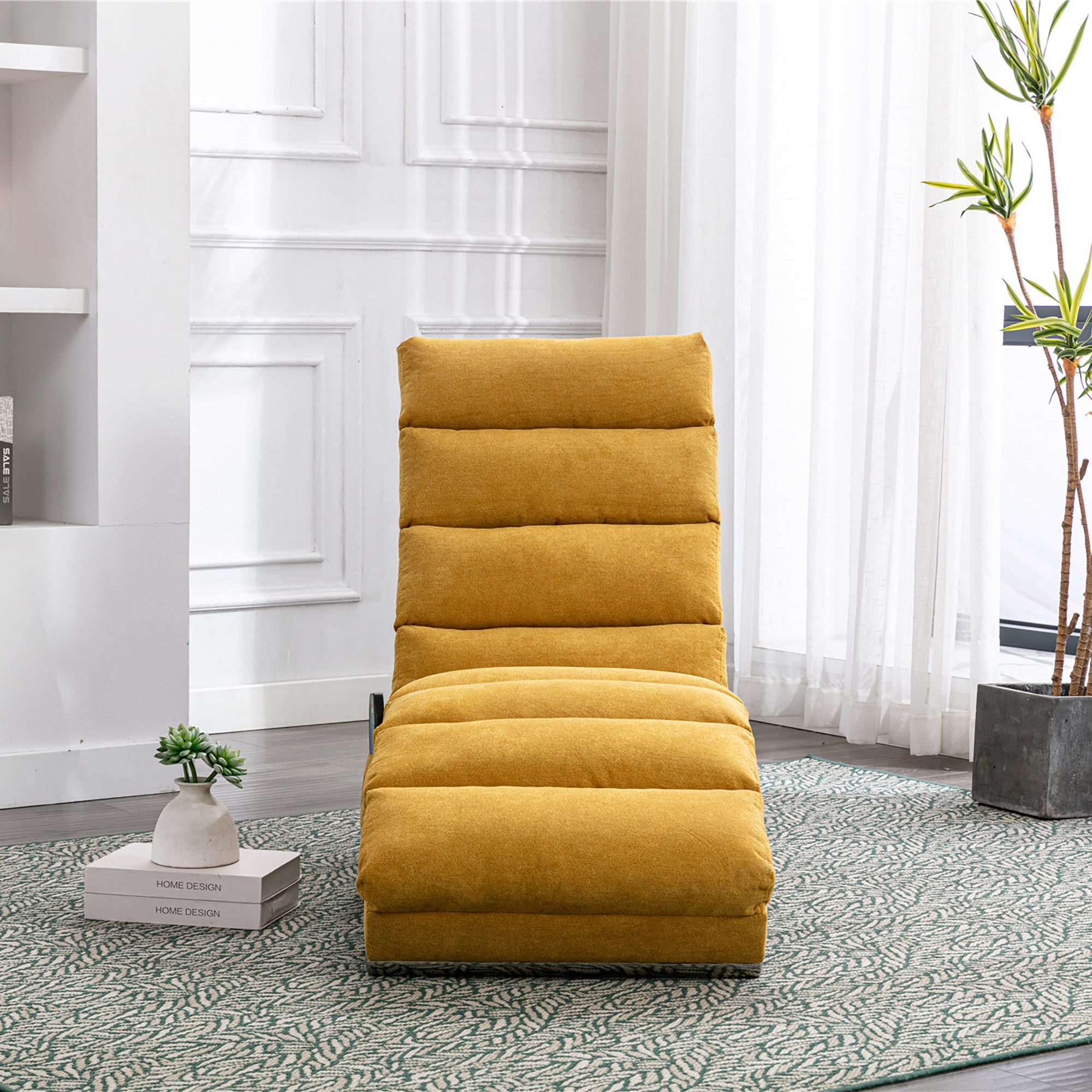 Ergonomic Linen Massage Chaise Lounge with Remote Control, Mustard Color, 5 Modes for Office, Living Room, Bedroom - Grand Goldman Shop