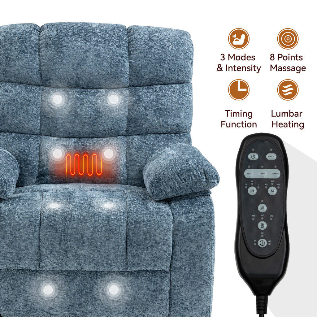 Lift Recliner Chair Heat Massage Dual Motor Infinite Position Up to 350 LBS Large Electric Power Lift Recliners with Power-Remote, Medium-firm and Heavy duty, Blue - Grand Goldman Shop