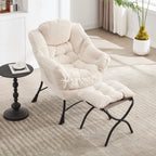 Lazy Chair with Ottoman, Modern Lounge Accent Chair with Armrests and a Side Pocket, Leisure Upholstered Sofa Chair Reading Chair with Footrest for Small Space, Corner Chair-White - Grand Goldman Shop