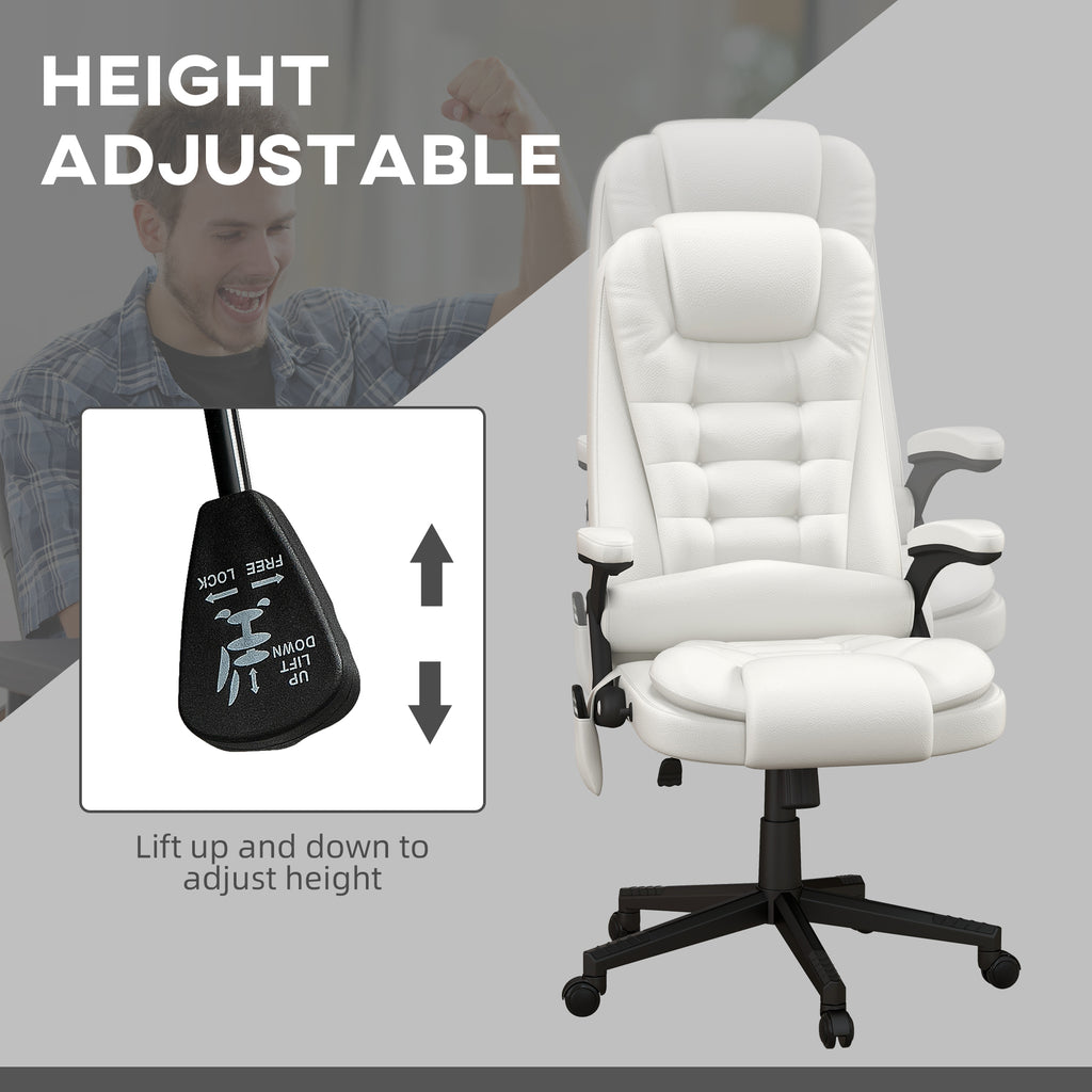 HOMCOM High Back Vibration Massage Office Chair with 6 Vibration Points, Heated Reclining PU Leather Computer Chair with Armr