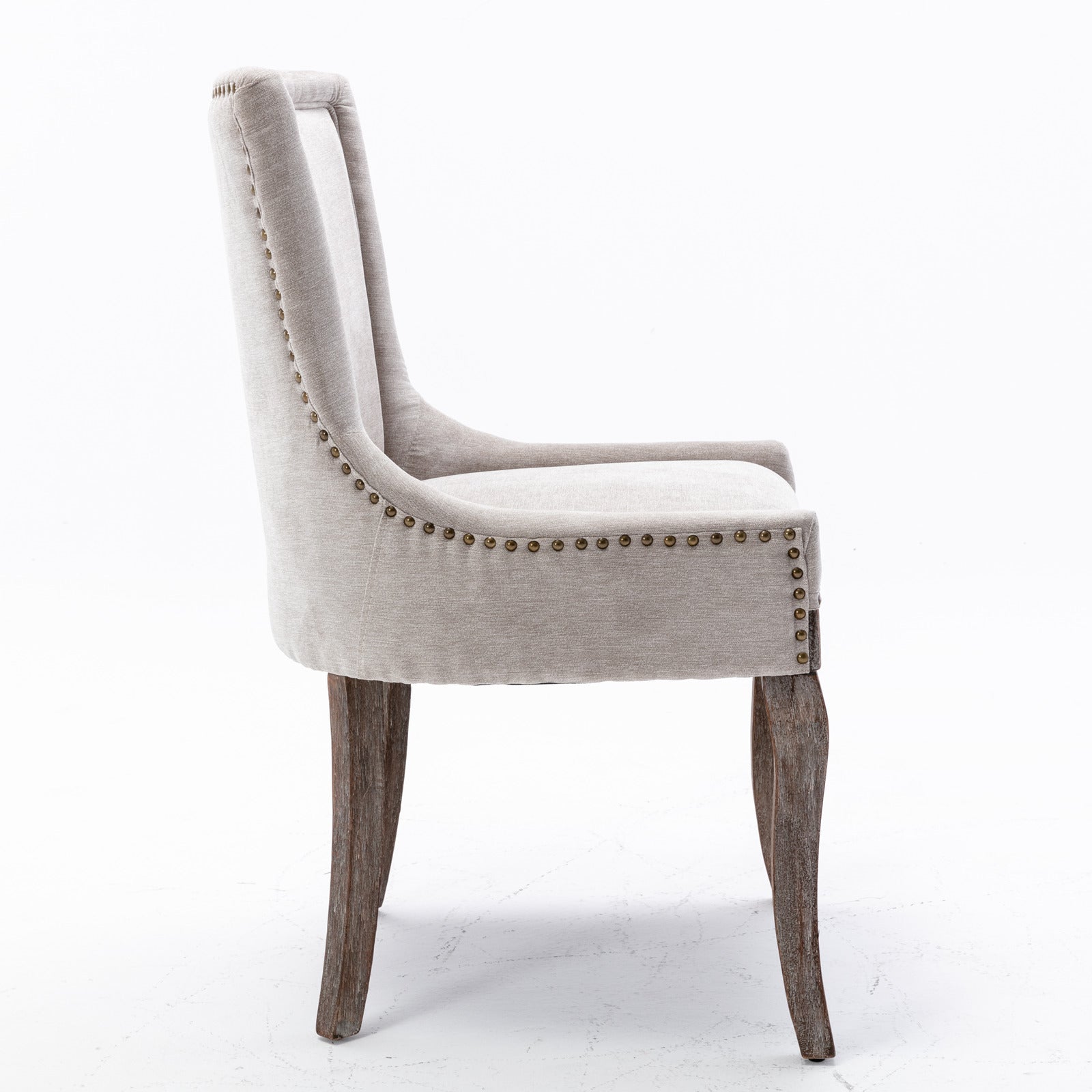 A&A Furniture Ultra Side Dining Chair with Thickened Fabric and Bronze Nail Head, Beige, Set of 2 - Grand Goldman Shop