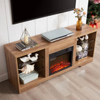 TV Stand Electric Fireplace  Glass Shelves, 3D Fireplace TV Stand with LED Lights Wood with USB Charging Outlet Modern Television Table Center for TV up to 62' OAK 58''W*15.4''D*24.6 - Grand Goldman Shop