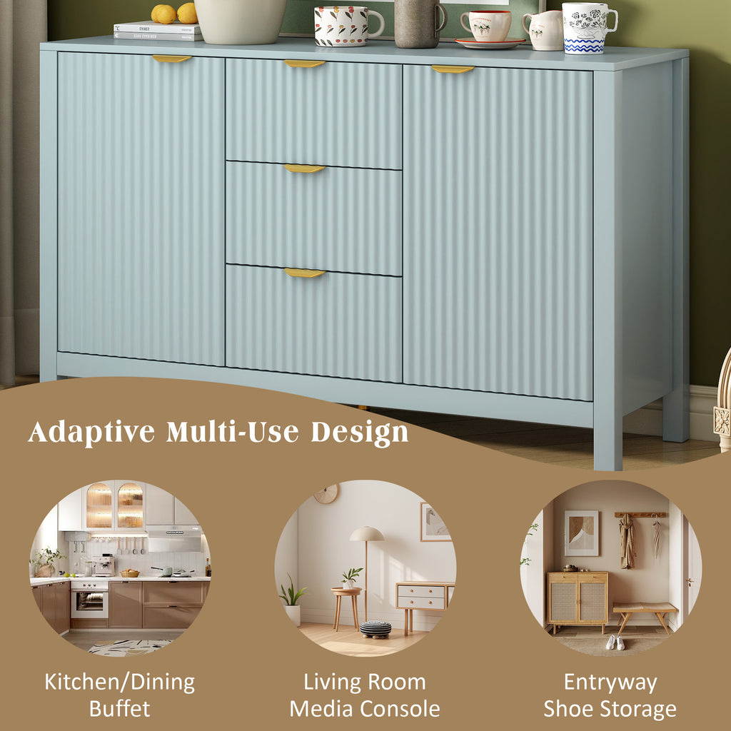 U_STYLE Sideboard with Wave Design - 3 Adjustable Shelves, 3 Drawers & Soft-Close Doors, Storage Console Table with Metal Handles, Suitable for Study, Hallway and Living Room, 3 Colors - Grand Goldman Shop