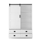 Tall Bedroom Armoire Wardrobe Closet Clothing Storage Cabinet with Hanging Rod Barn Door Drawers Open Shelves - Grand Goldman Shop