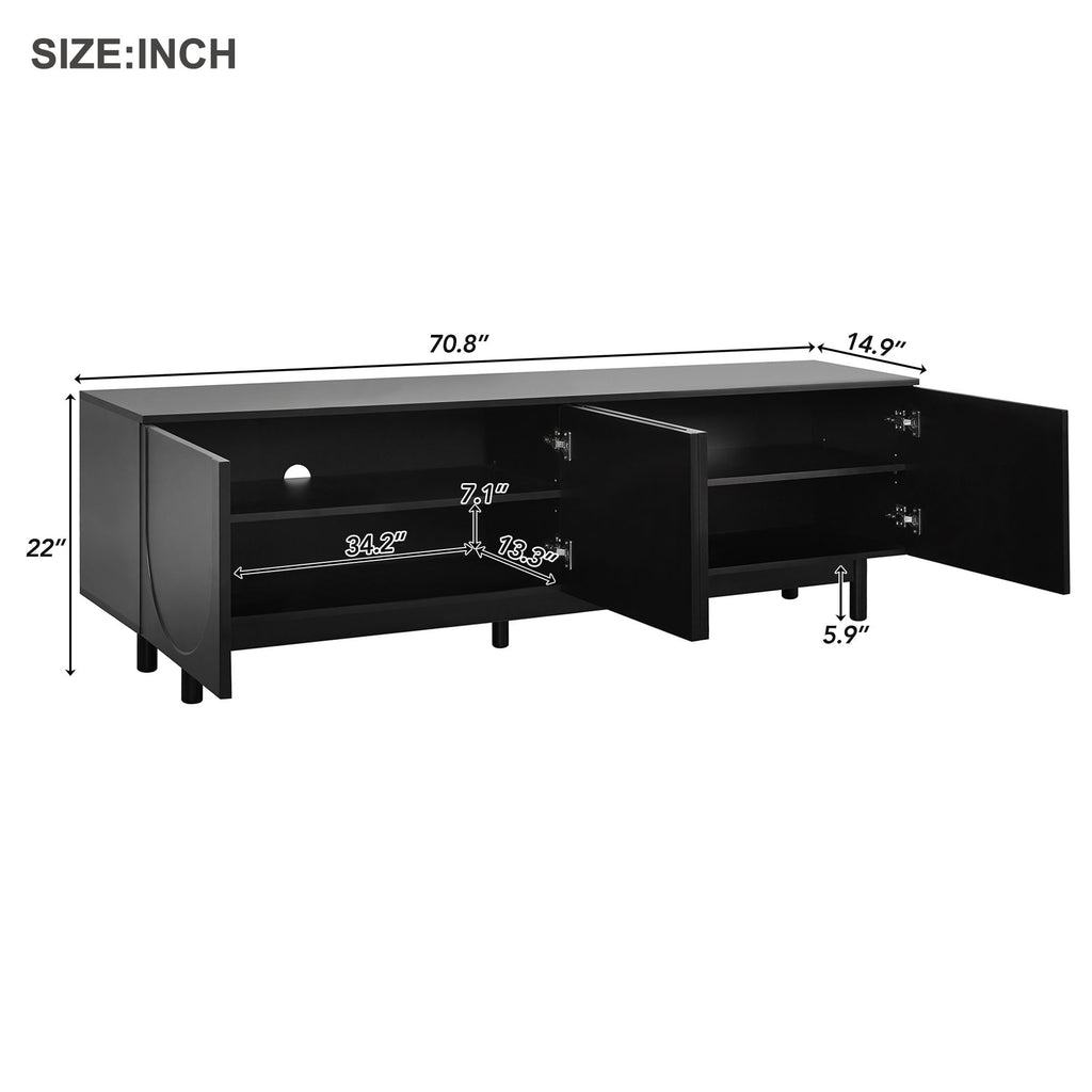 ON-TREND Graceful TV Stand with Arch Cabinets for TVs Up to 78'', Minimalist Entertainment Center with Solid Wood Legs, Practical Media Console with Adjustable Shelves for Living Room, Black - Grand Goldman Shop
