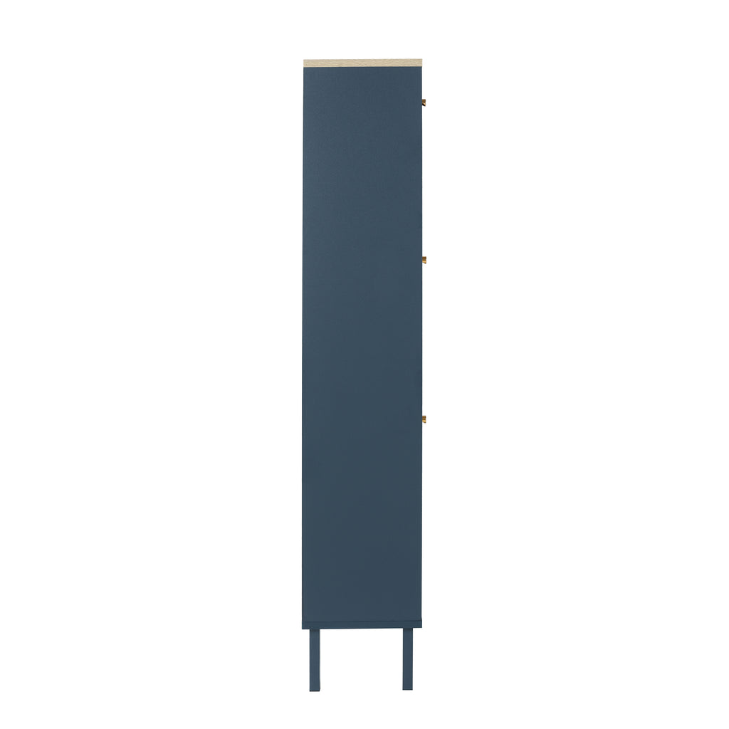 3-Door Metal Shoe Rack, Freestanding Modern Shoe Storage Cabinet with Metal Rattan - Blue-Gray Particle Board - For Entryway - Grand Goldman Shop