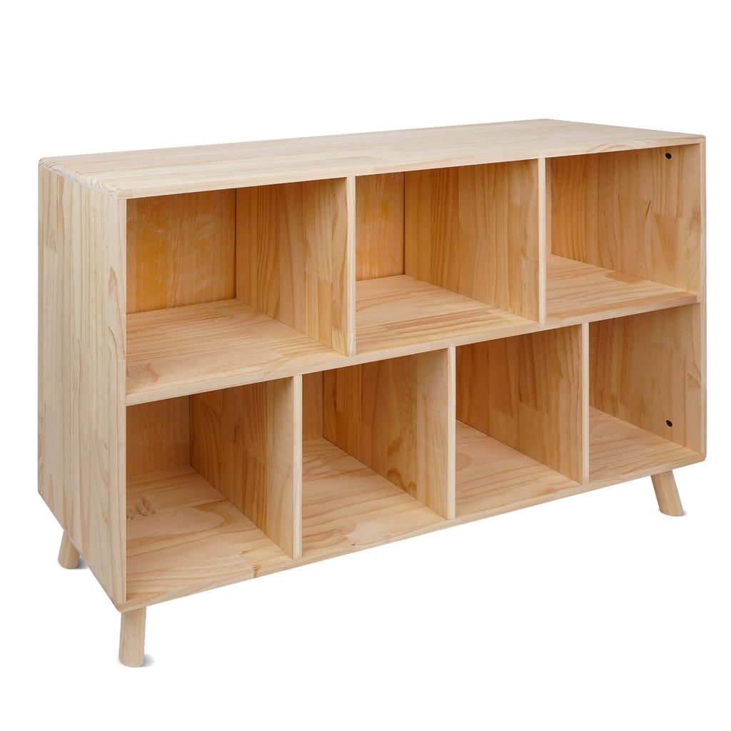 Pine Wood 7 Cube Bookshelf, 45.0'L x 28.5' H Storage Organizer for Books/Toys/Home, Modern Wooden Bookcase for Home/Office - 