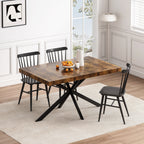 Retro Rectangular Stretch Dining Table with Antique Wood Top and Black Iron Base, Brown+Black, MDF+Metal, 55.11'-70.86'L - Grand Goldman Shop