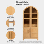 K&K 71' Tall Arched Kitchen Pantry Cabinet with Door Shelves, Farmhouse Kitchen Storage Cabinet with Open & Adjustable Shelves, Hidden Drawer & Glass Door, Cupboard for Kitchen, Dining Room, Natural - Grand Goldman Shop