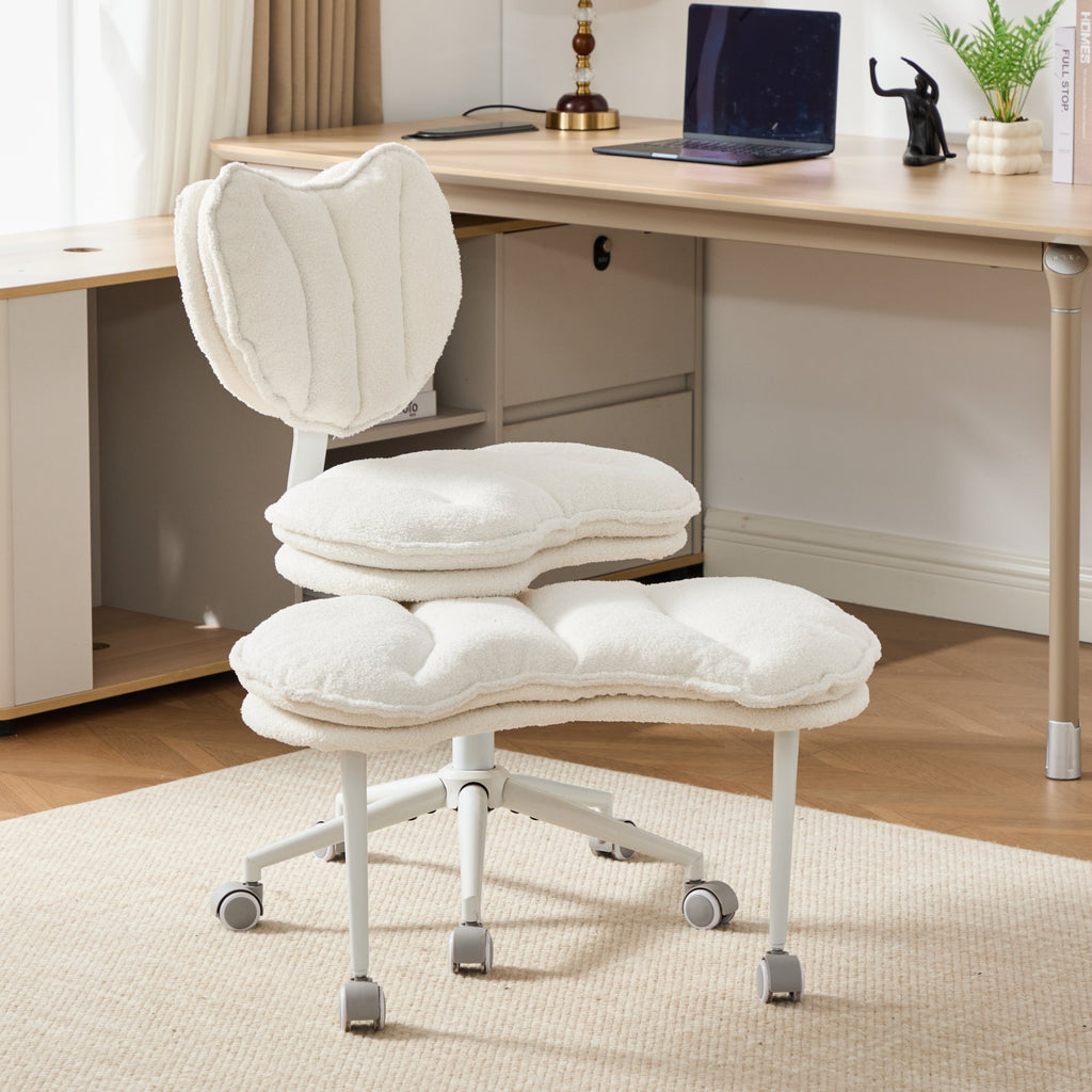 Meditation Chair Plus, Teddy Fleece Double-Layer Padding Cross Legged Rolling Chair for ADHD, Criss Cross Desk Chair with Lum