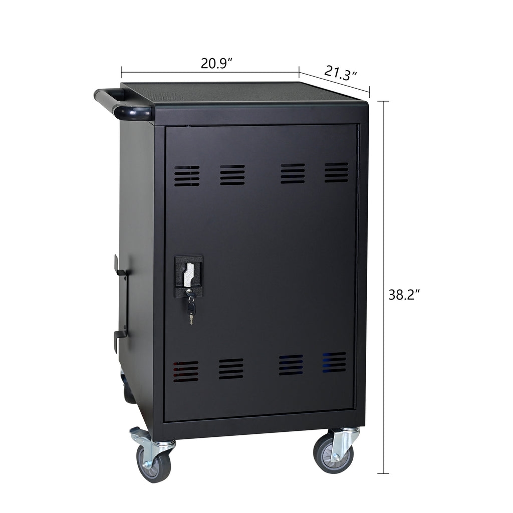 32-Bit-Device Charging Trolley for Tablets and Laptops with Cable Management, Removable Doors, Matte Black Metal - Grand Gold