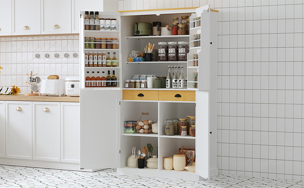 [Assembly Video Provided]TOPMAX 40.2x20x71.3inch High Freestanding Kitchen Pantry Large Cupboard Storage Cabinet with 2 Drawers, 2 Adjustable Shelves, 8 Door Shelves for Kitchen, Dining Room,White - Grand Goldman Shop