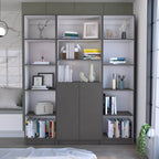 June 3 Piece Home Bookcase set, 60' Wide with 13 Shelves and 2-door Cabinet ,  Living Room Set  Matt Gray / White - Grand Gol