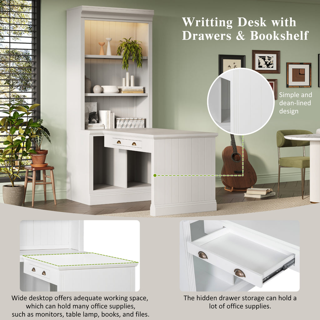 83.4'Tall Bookshelf with Writing Desk, Modern Bookcase with Study Desk, Workstation with Storage Shelf,Storage Bookcase with 