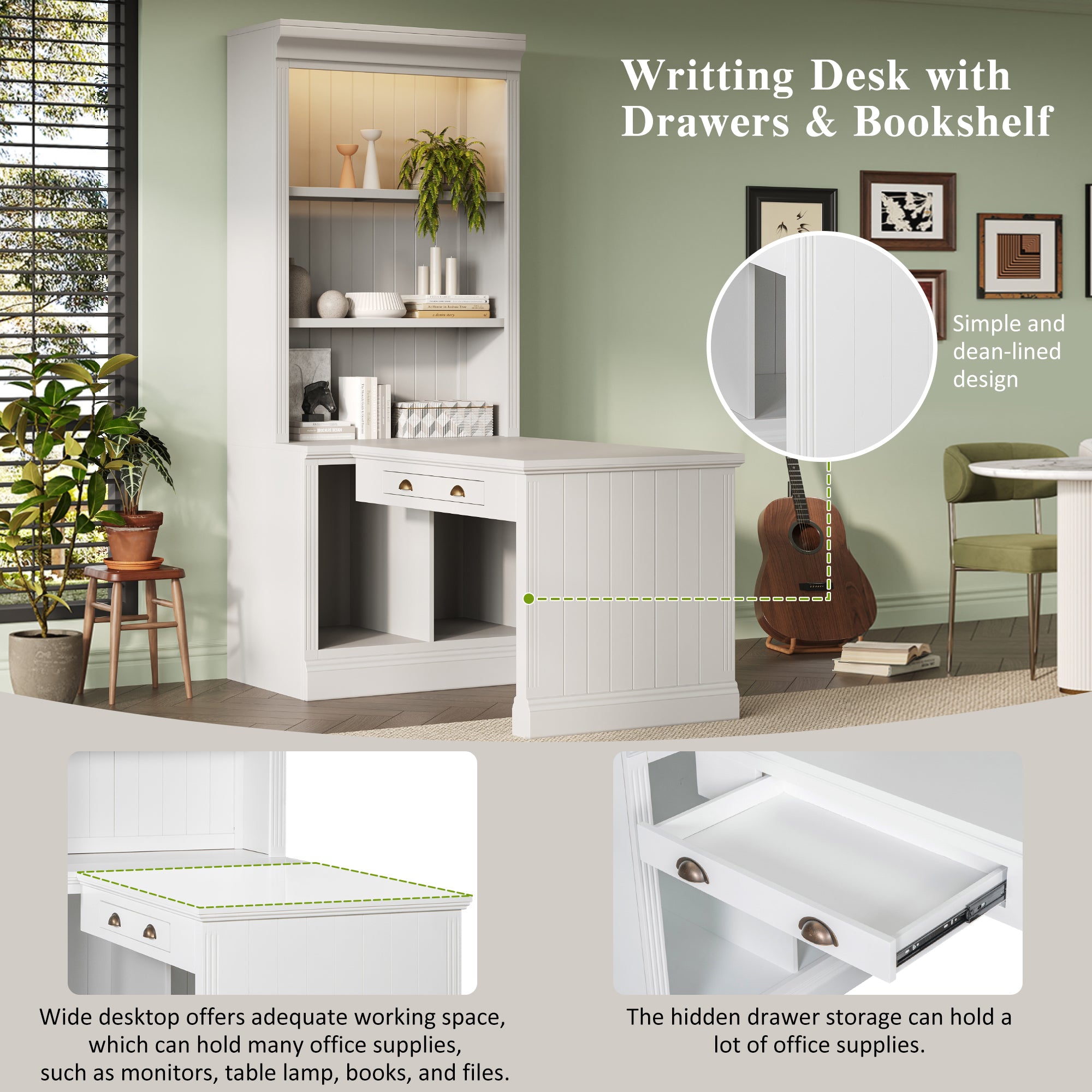 83.4'Tall Bookshelf with Writing Desk, Modern Bookcase with Study Desk, Workstation with Storage Shelf,Storage Bookcase with 