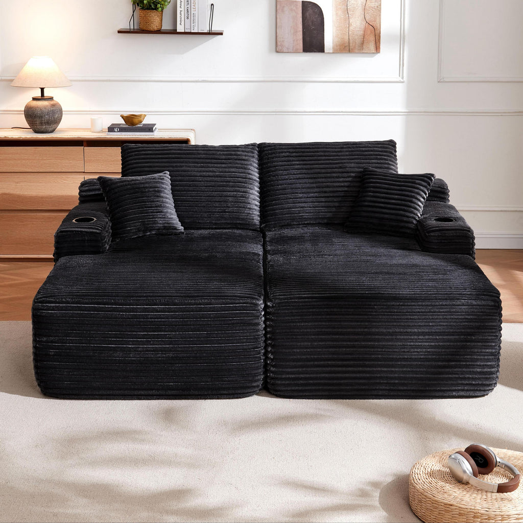 69' Cloud Sectional Couch, L-Shape Chaise with R-Shape Chaise with Deep Seat and Comfortable 2 Seater Couch for Modern Living Room,(Plush  Fabric),Black - Grand Goldman Shop