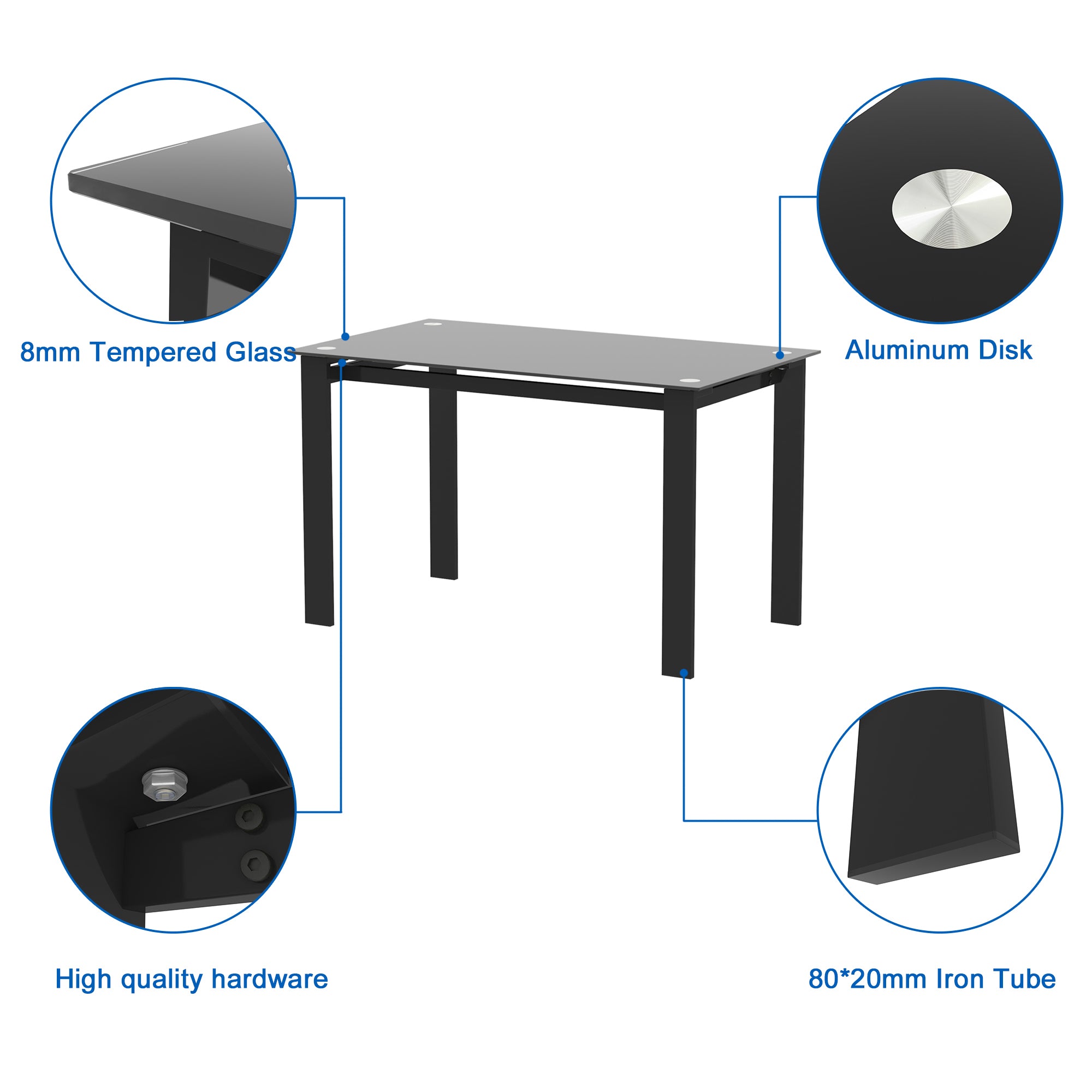 Modern Tempered Glass Dining Table with Black Metal Legs for Living Room or Kitchen - Grand Goldman Shop