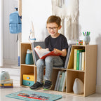 6-Cubby Kids Bookcase with Reading Nook and Cushion, Multi-Purpose Storage Organizer for Bedroom, Living Room, Natural - Gran