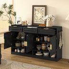 U-Style Farmhouse Sideboard with 3 Drawers & 4 Doors,59.1' Multi-Functional Storage Buffet with Adjustable Shelf and Open Storage Compartments, Suitable for Dining Room, Living Room, Entryway. - Grand Goldman Shop