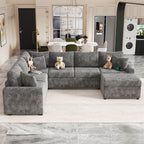 Modern Sectional Sofa Pull-out Sleeper with Storage Ottoman, USB Charging, Grey Tweed Chenille, 112.2' - Grand Goldman Shop