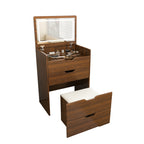3-in-1 Vanity Desk with Flip Top Lighted Mirror & Storage Stool, Compact Makeup Dressing Table in Walnut Finish, 23.62L - Grand Goldman Shop