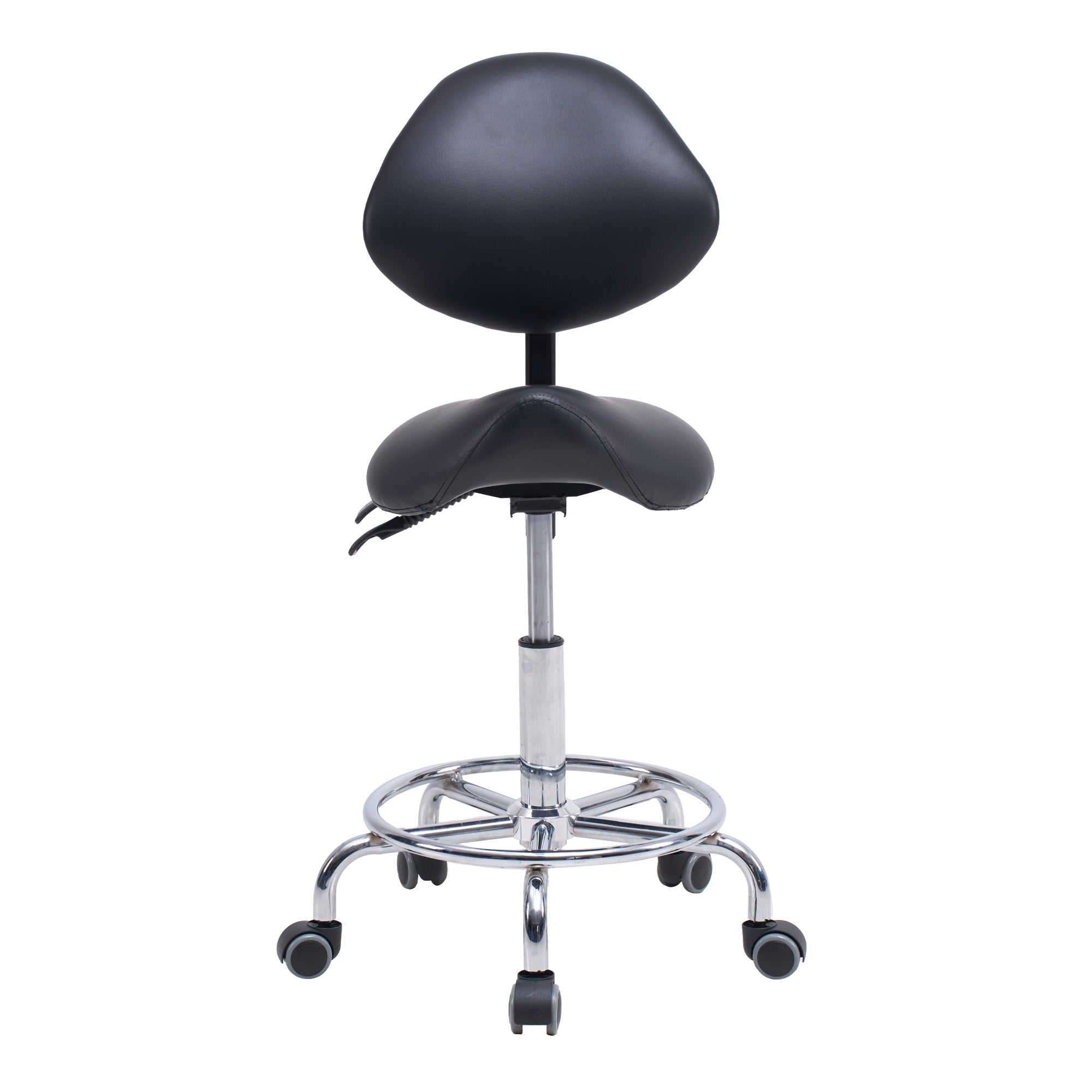 Saddle Stool Chair with Backrest Swivel Hydraulic Ergonomic Tilt Seat Chair with Wheels Footrest for Medical Hospital Clinic 