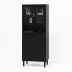 Tempered Glass Door Tall Storage Bookcase with adjustable board, 4 doors MDF painting finished cabinet, Black, Living room Bedroom storage - Grand Goldman Shop