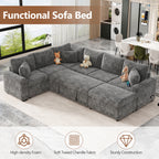 Modern Sectional Sofa Pull-out Sleeper with Storage Ottoman, USB Charging, Grey Tweed Chenille, 112.2' - Grand Goldman Shop