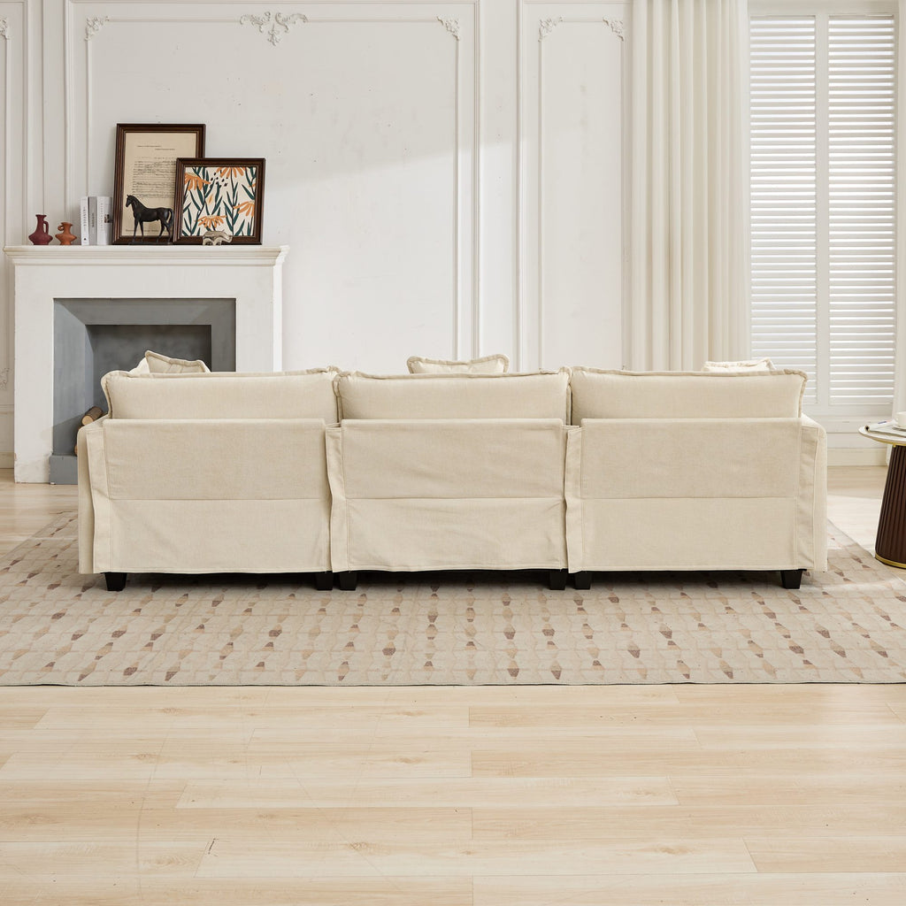 Cloud Sofa two Seats (the cushion on the armrest not included), Modern Sectional Couch, for Apartment, Comfy Double Layer Upholstered Seat Cushion, Breathable Chenille Fabric, Beige,SW504ABG - Grand Goldman Shop