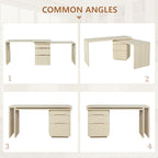 90' Modern L Shaped Desk in Natural Wood with 3 Drawers,360° Wood Rotating Desk,Executive Office Desk,Corner Desk,Office Stud