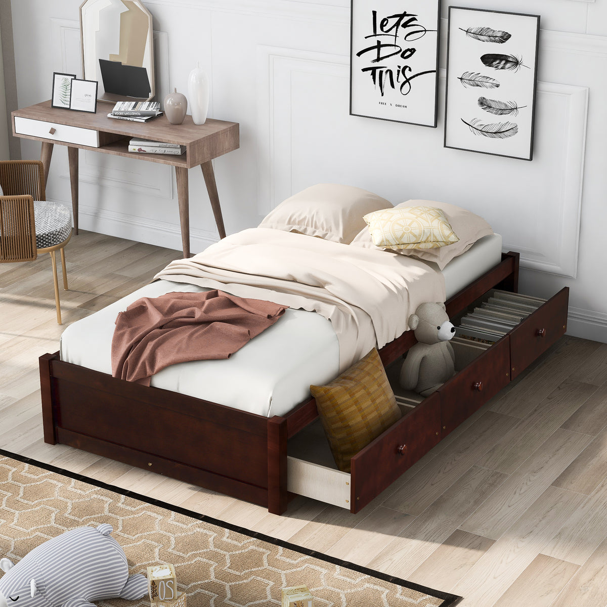 Orisfur. Twin Size Platform Storage Bed with 3 Drawers - Grand Goldman Shop