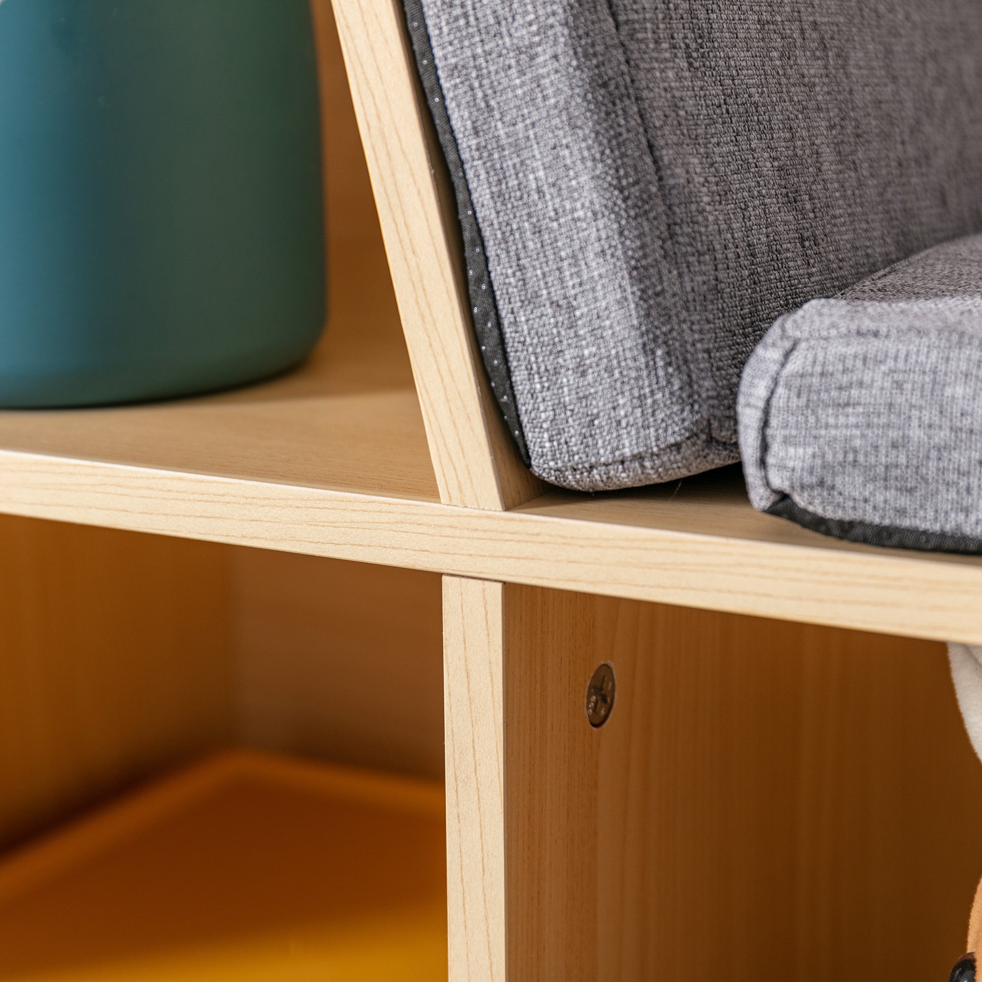 6-Cubby Kids Bookcase with Reading Nook and Cushion, Multi-Purpose Storage Organizer for Bedroom, Living Room, Natural | Prem